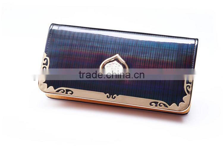 Latest design ladies hand purse clutch pu wallet heart rhinestone purse