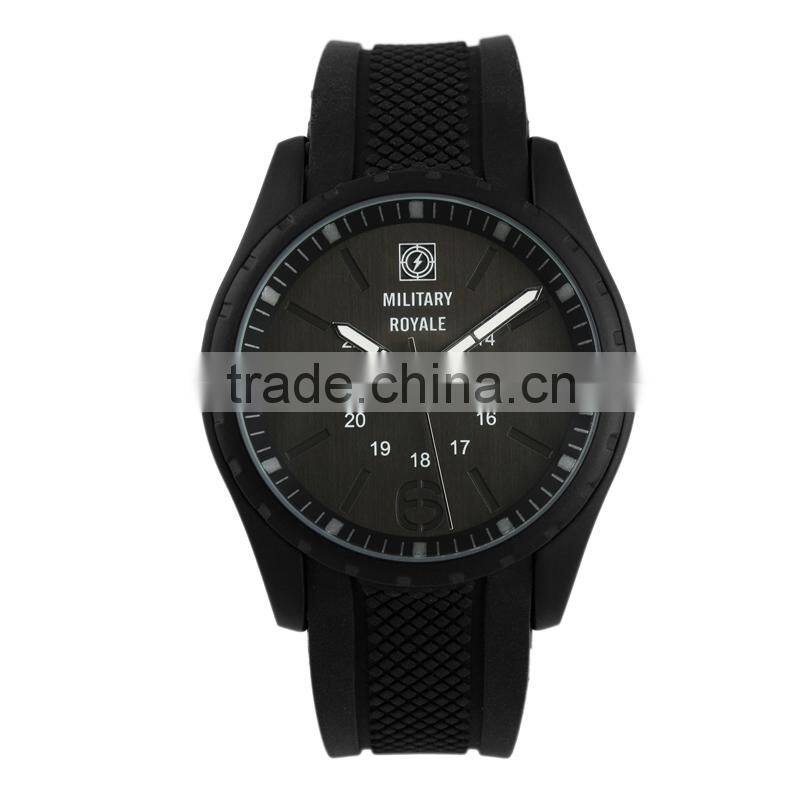 Military Royale Men's Hand Watch Black Rubber Strap Quartz Water Resistant Watch Polit Watch