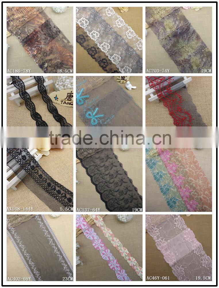 Factory fashion stock cheap pink 21.5cm nylon double side embroidery woman clothes ace fabric