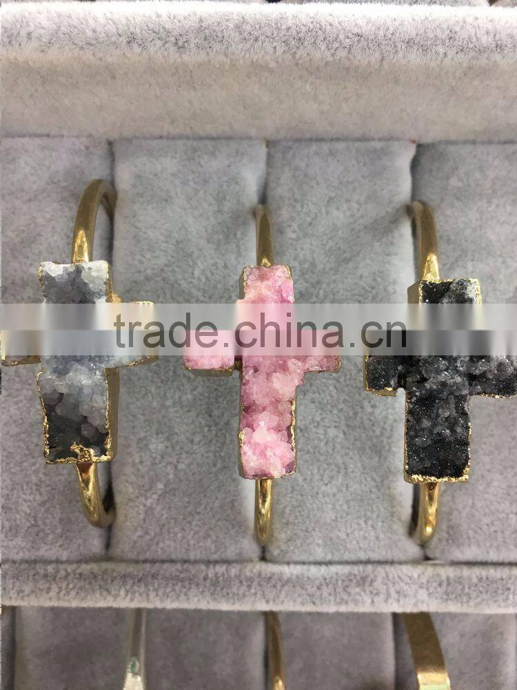 Natural Crystal Quartz Raw Stone Cuff Bangle Bracelet Gemstone Cuff Bangle