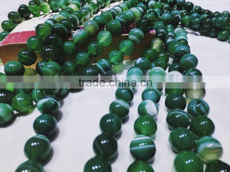 Polished Green Agate Natural Gemstone striped agate round beads