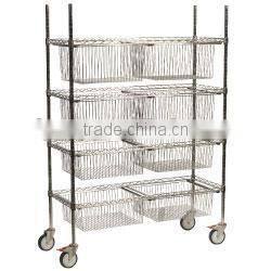 Sliding baskets shelving unit standard kit on feet (no castors) - 460mm x 1220mm x 1590mm (DxWxH) with 8 sliding baskets