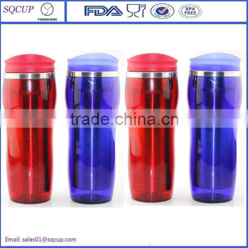 14oz Stainless steel inner and plastic outer travel coffee mug bpa free starbucks tumbler with lid enamel mug