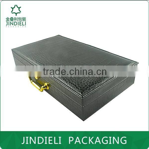 luxury metal locking black leather wood gift box