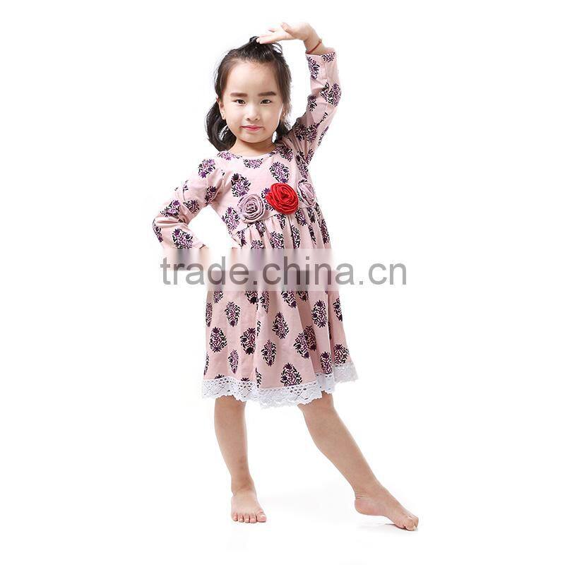 Wholesale childrens boutique clothing 2016 kids girls long sleeve dress ruffle clothes baby flower print sets prisnickety remake