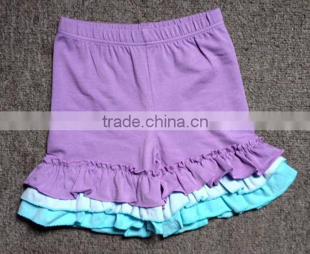 2015 new style boutique solid aqua triple ruffles girl shorts MS0101