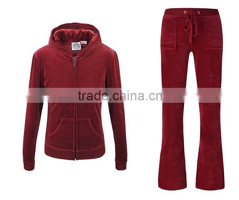 Hot Fall Stylish Womens Sport Suit Clothes red Velour Tracksuit