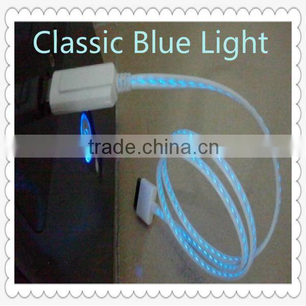 China mobile usb data cable visible flow led light usb charging sync cable for iPhone4