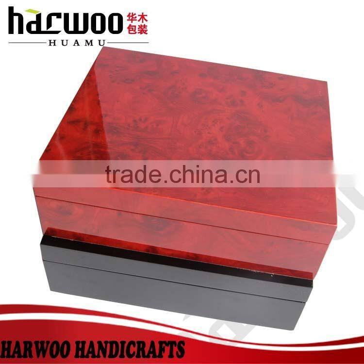 High-end red craft wooden gift box with velvet lining