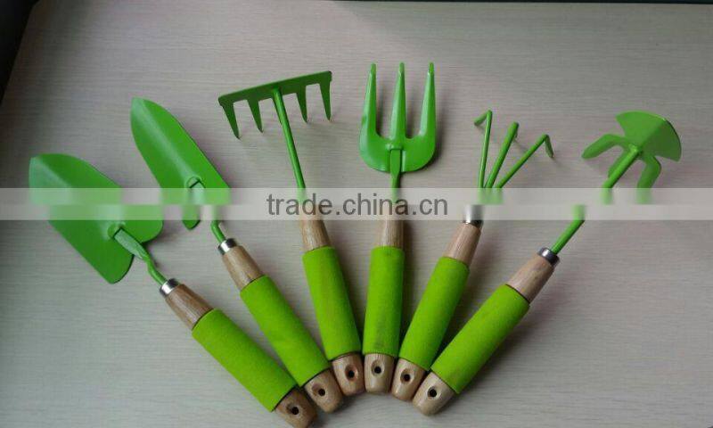 6pcs Wooden Handle Garden hand Tools Trowel Fork Rake Hoe
