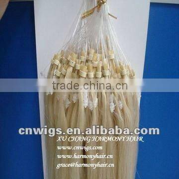 Popular double beads remy micro loop indian hair extensions