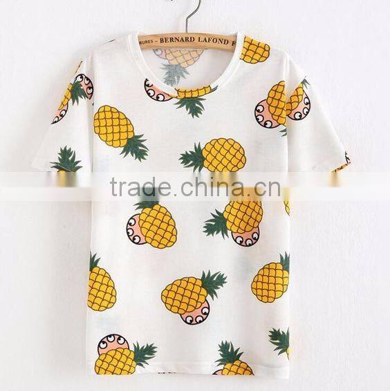 White Short Sleeve Fancy Custom Sublimation Pineapple Printing t Shirt Design