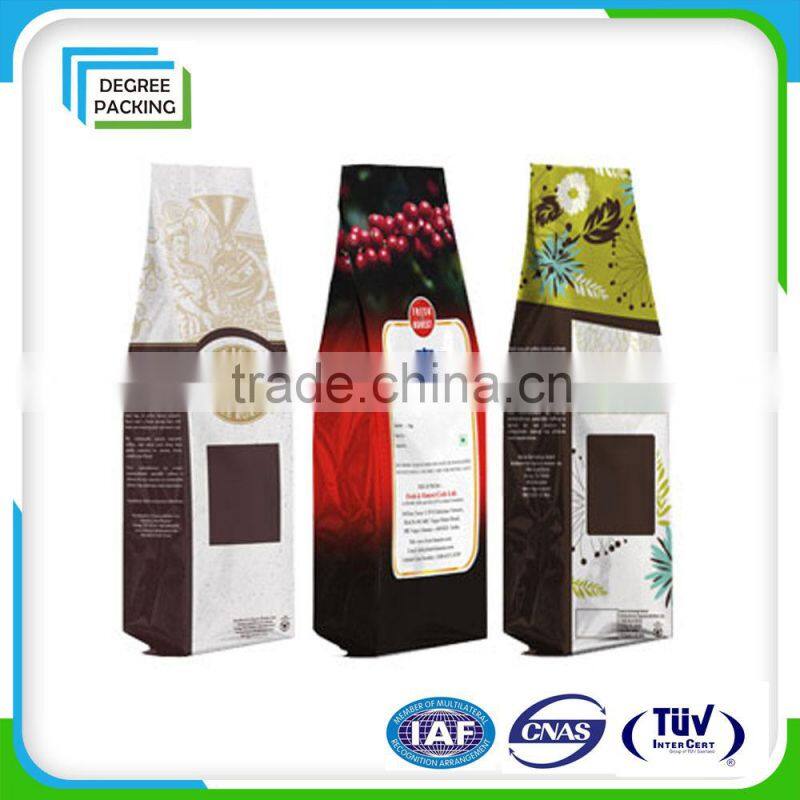 Plastic matt stand up pouch side guesst with degassing valve/coffee bean packaging bag/snack food bag/dried fruit bag