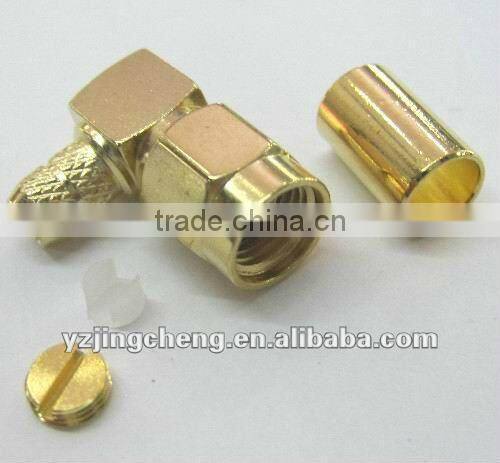 SMA male right angle connector, crimp, for cable rg58 rg142