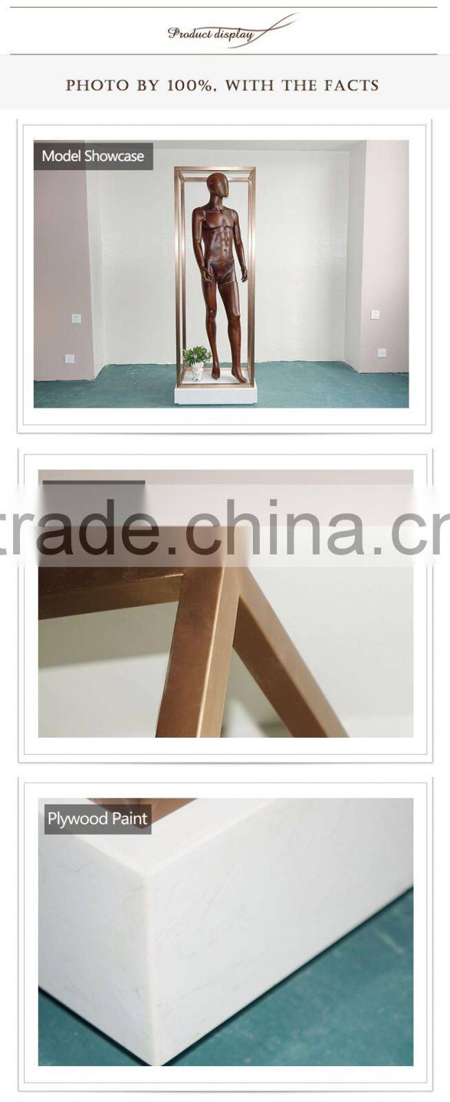Metal Frame With Glass Door Design Clothes Model Stand Showcase