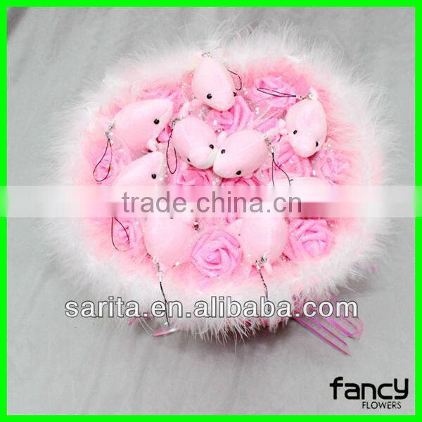 Sweet Love plush doll bouquet 9 Pcs Dolphin 11 Pcs Pink Rose Artificial Flowers Creative Gifts Valentines Present
