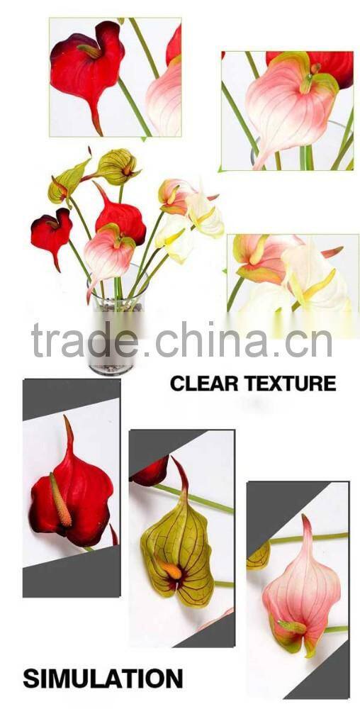 Single head red anthurium flowers, 51cm anthurium artificial flowers for public decoration