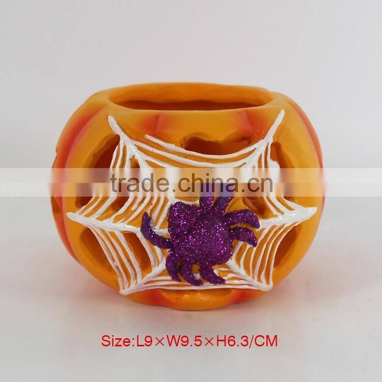 Customized Polyresin Wholesale Artificial Resin Halloween Pumpkin Candle Light Holder