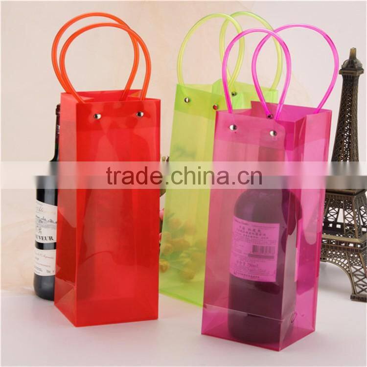Custom PVC plastic wine bags Red Color ,20 Microns Thick for Promotion