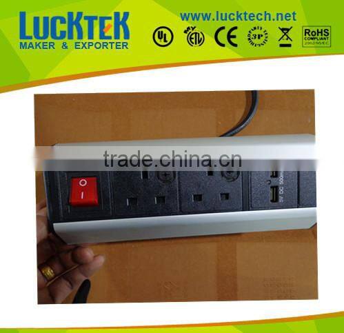 Horizontal desktop tabletop UK power Socket outlet with USB ports