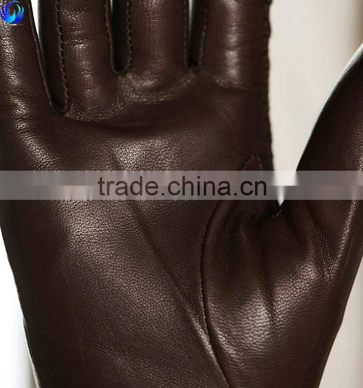 Main product ladies warm silk dark brown sheepskin leather touch screen gloves