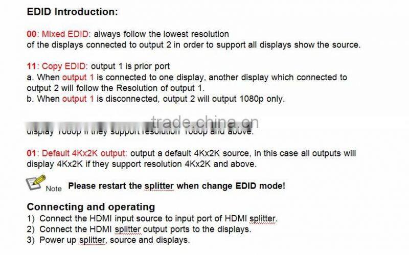 LINK-MI LM-SP01 Factory Wholesale HDMI 1x2 Splitter Supports 3D, EDID/ HDCP2.2 to HDCP1.4. 4Kx2K@60Hz(YUV 4:2:0)