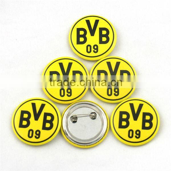 OEM custom made plastic tin button badge with safe pin, plastic clip button badge
