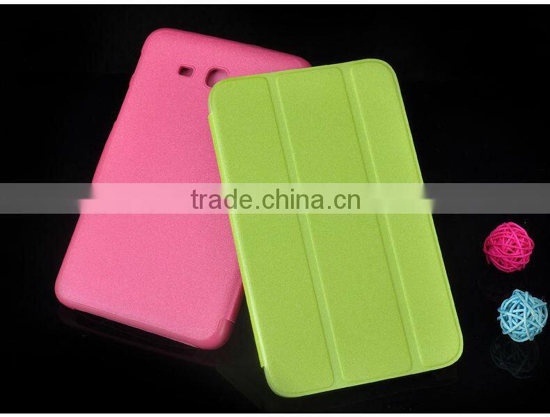 hot selling gold sand seaside pu case for samsung tab 3 lite T110/T320/P601