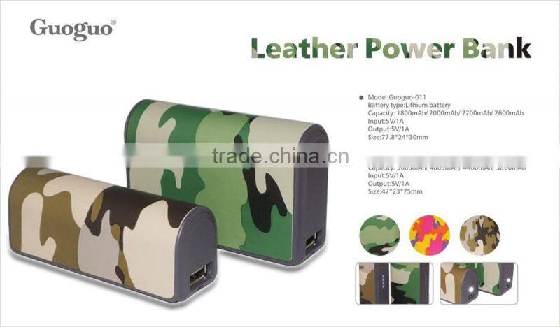 high quality PU Leather Tablet Cell Phone Battery Bank 2600mah