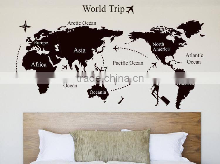 Wall Decor Removable Vinyl Black Wall Sticker World Map