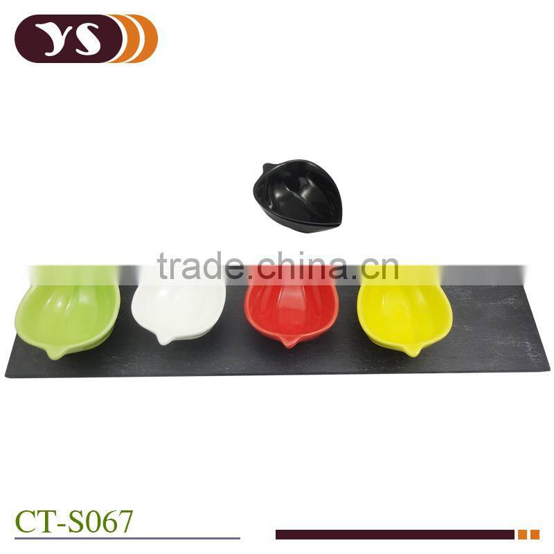 5pcs ceramic Sauce dishes with slate tray