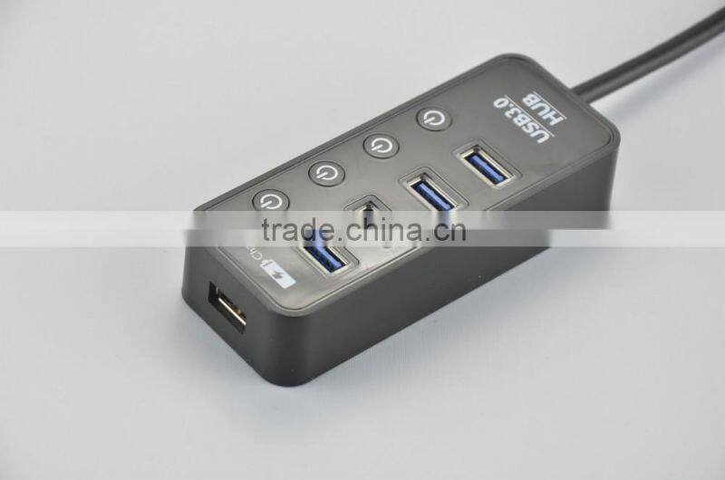 Factory Supply 4 port usb 3.0 hub with individual switches and LEDS, 4 port USB 3.0 HUB +1 quick charging charging port