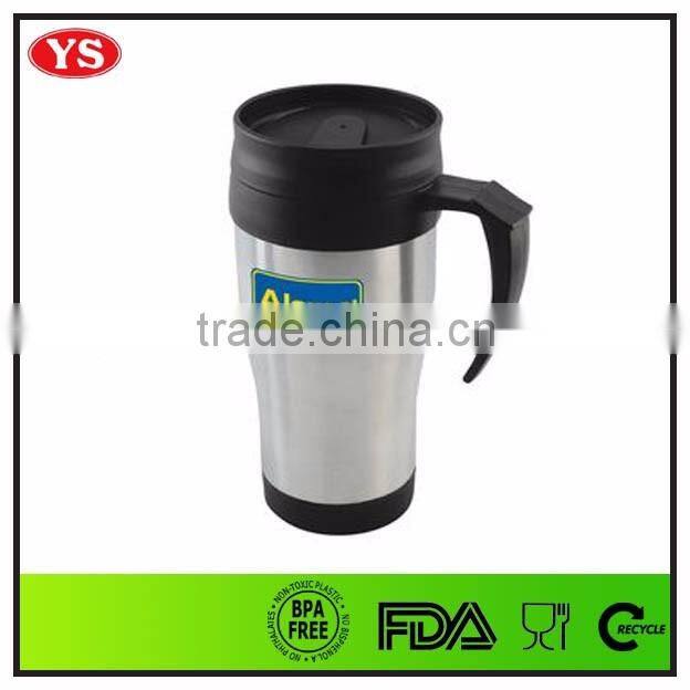 14oz food grade inner plastic outer stainless cheap coffee mug with handle