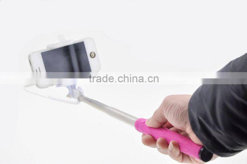 Cheap light portable selfie stick monopod with cable mini wholesale pocket selfie stick