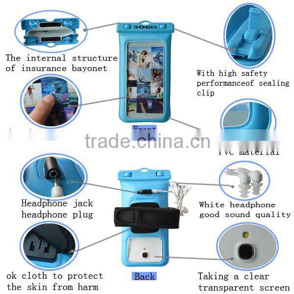 Mobile Phones Water Proof Diving Bag/Outdoor WaterProof Pouch Case With Earphone/mobile telephone waterproof pouch