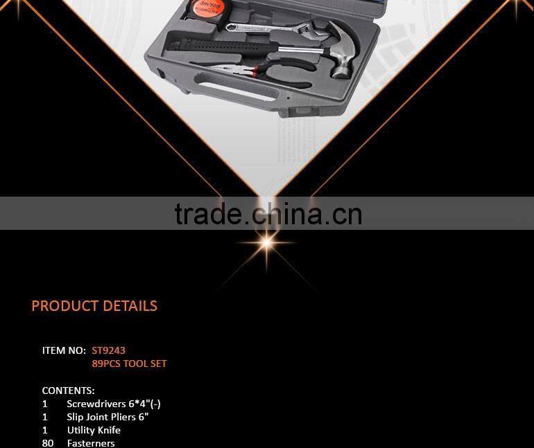 2016 new hand tool sets 6'' slip jonint plier mini hack saw 6'' adjustable wrench fasteners bits