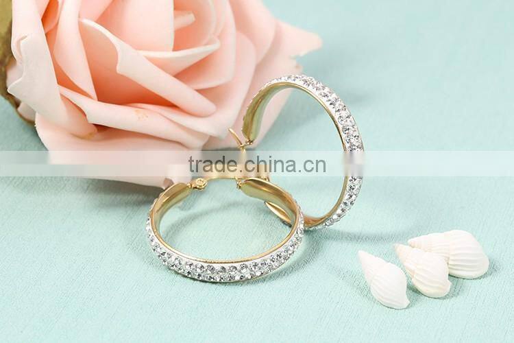 2016 latest 18k gold plated stainless steel cubic zirconia diamonds hoop earrings