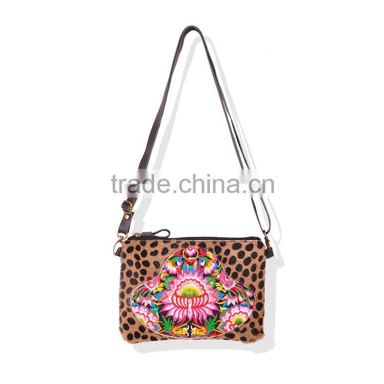 2016 New Style ethnic embroidery bag leopard print messenger bag