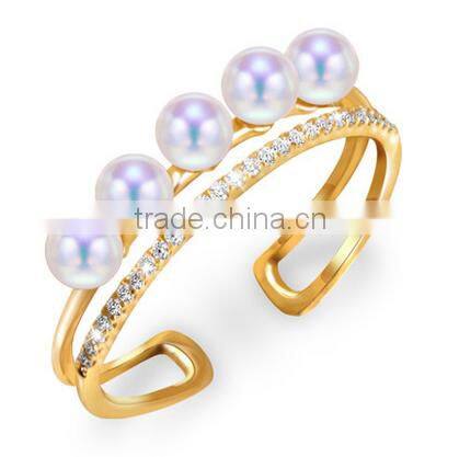 5.5-6mm AAA white natural akoya 14K gold pearl ring, pearl ring finger, pearl ring resizable