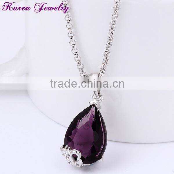 New Amethyst Purple Crystal Zircon Platinum Plated Pendant Necklace Collar Choker Vintage Statement Necklace Women