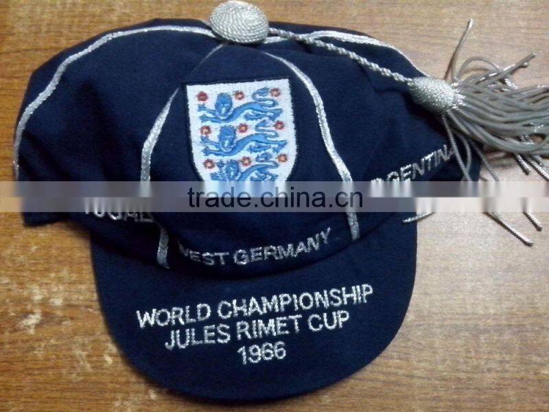 Hand Embroidered Honours Cap with Sliver Braid & Tassel, Navy Velvet