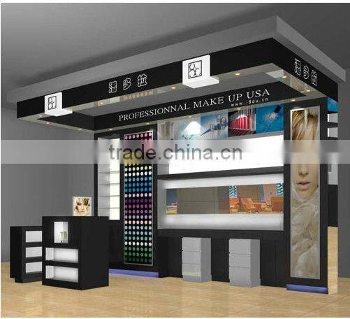 High end cosmetic mall kiosk makeup display showcase cosmetic display showcase with shine led light for sale