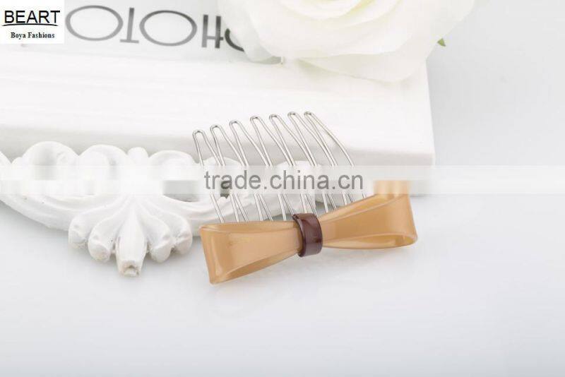 Kids magic hair accessories plastic resin bow decorative hair comb with 7 metal teeths