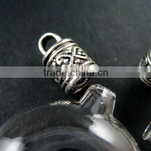 33mm flat round vial glass bottle with 3mm open month in antiqued silver cover DIY pendant charm supplies 1830033