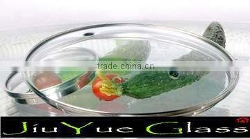 transparent tempered glass lid with stainless steel rim