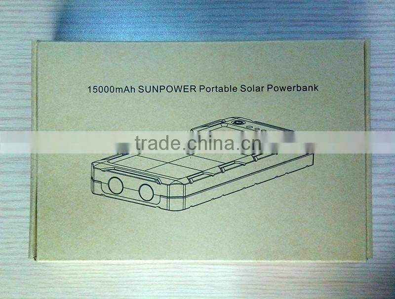 Real capacity 15000mah waterproof solar cell power bank portable charger for iphone xiaomi power bank
