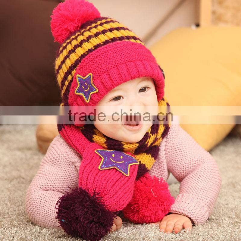 Fashion Lovely New Winter Children Skullies & Beanies Scarf Hat Set Baby Boys Girls Knitted kids Hats & Caps