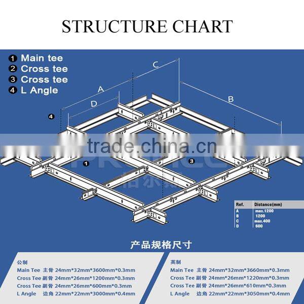 suspended golden galvanized t ceiling grid