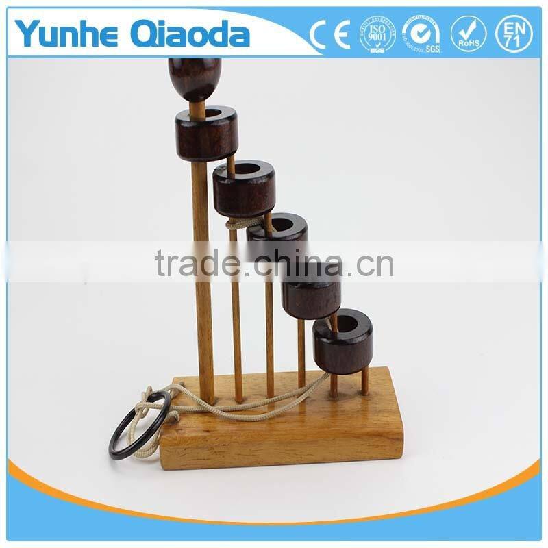 Staircase Disentanglement puzzle on Elephant base Classical Wooden Puzzle Set Solution Rope Central Brain Teaser for Adults Game