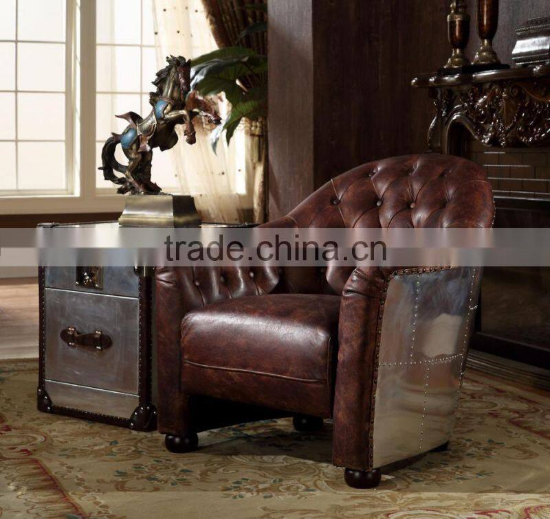Traditional American Replica Chesterfield Genuine Leather Sofa With Cushion